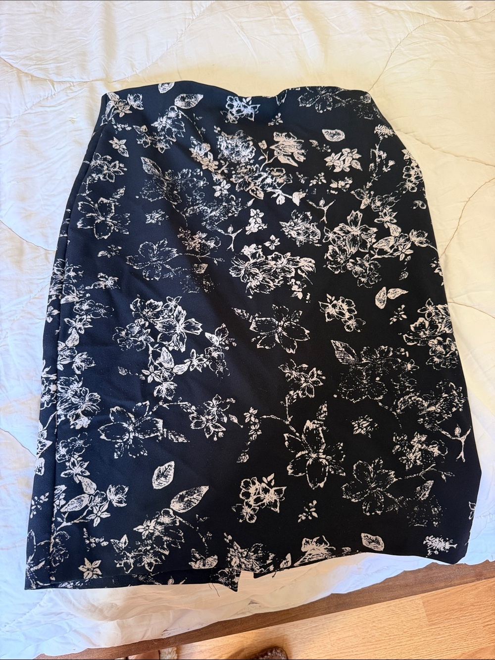 Philosophy Black Pencil Skirt with White Floral Print